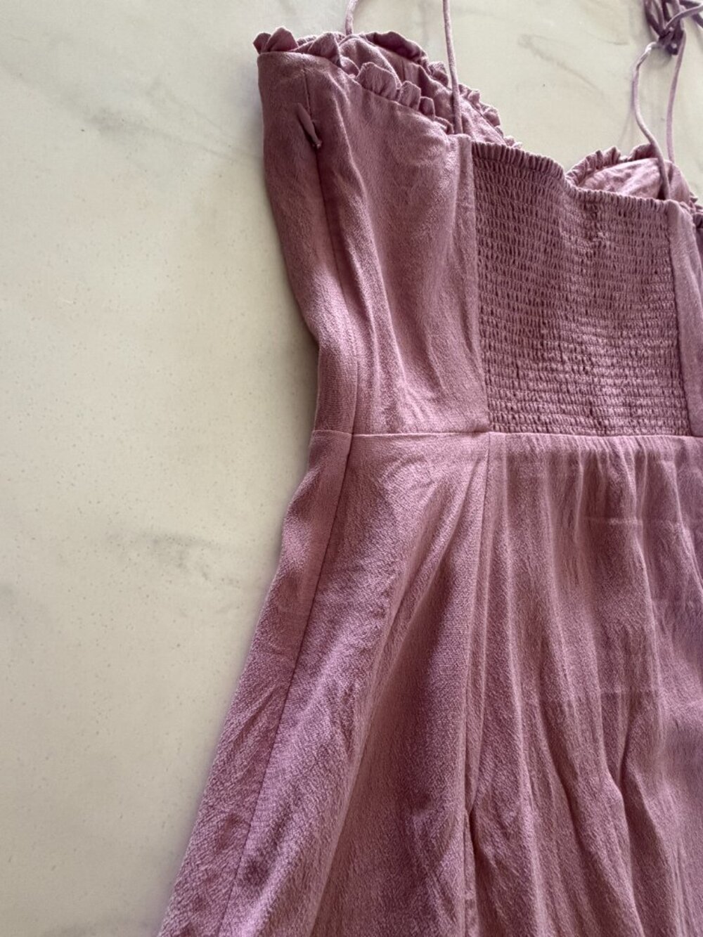 Wilfred Aritzia Pink Satin Tie Strap Mini Dress Size 6 Smocked Back Romantic - Picture 5 of 14